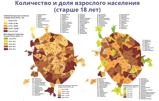 Распределение взрослого населения по районам Москвы